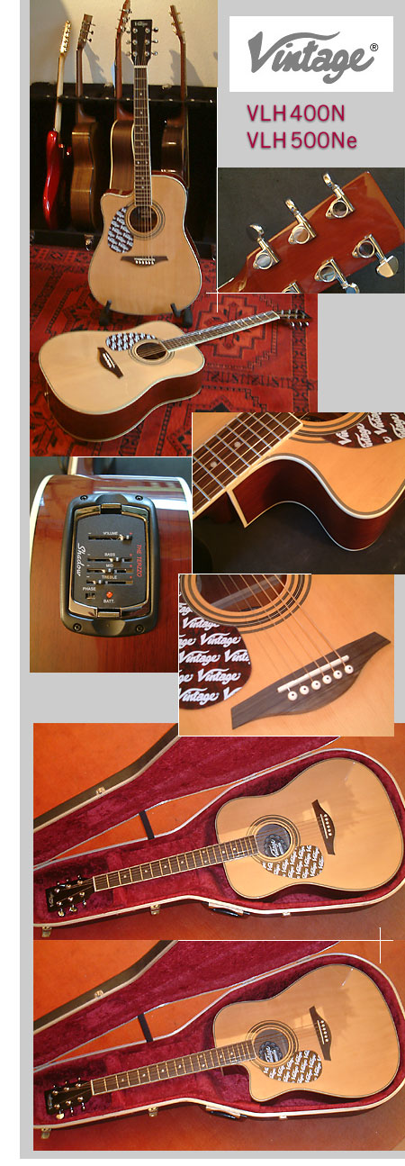 VINTAGE VLH 400N Dreadnaught / VLH 500Ne Cutaway, Linksh&auml;nder / Lefthand