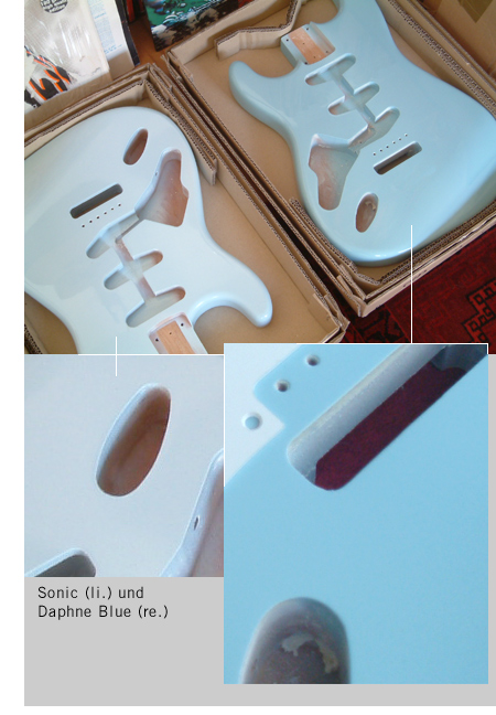 Body Stratocaster, Sonic und Daphne Blue